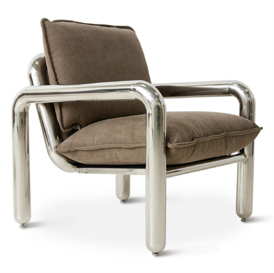 Chrome lounge armchair Canvas Brown