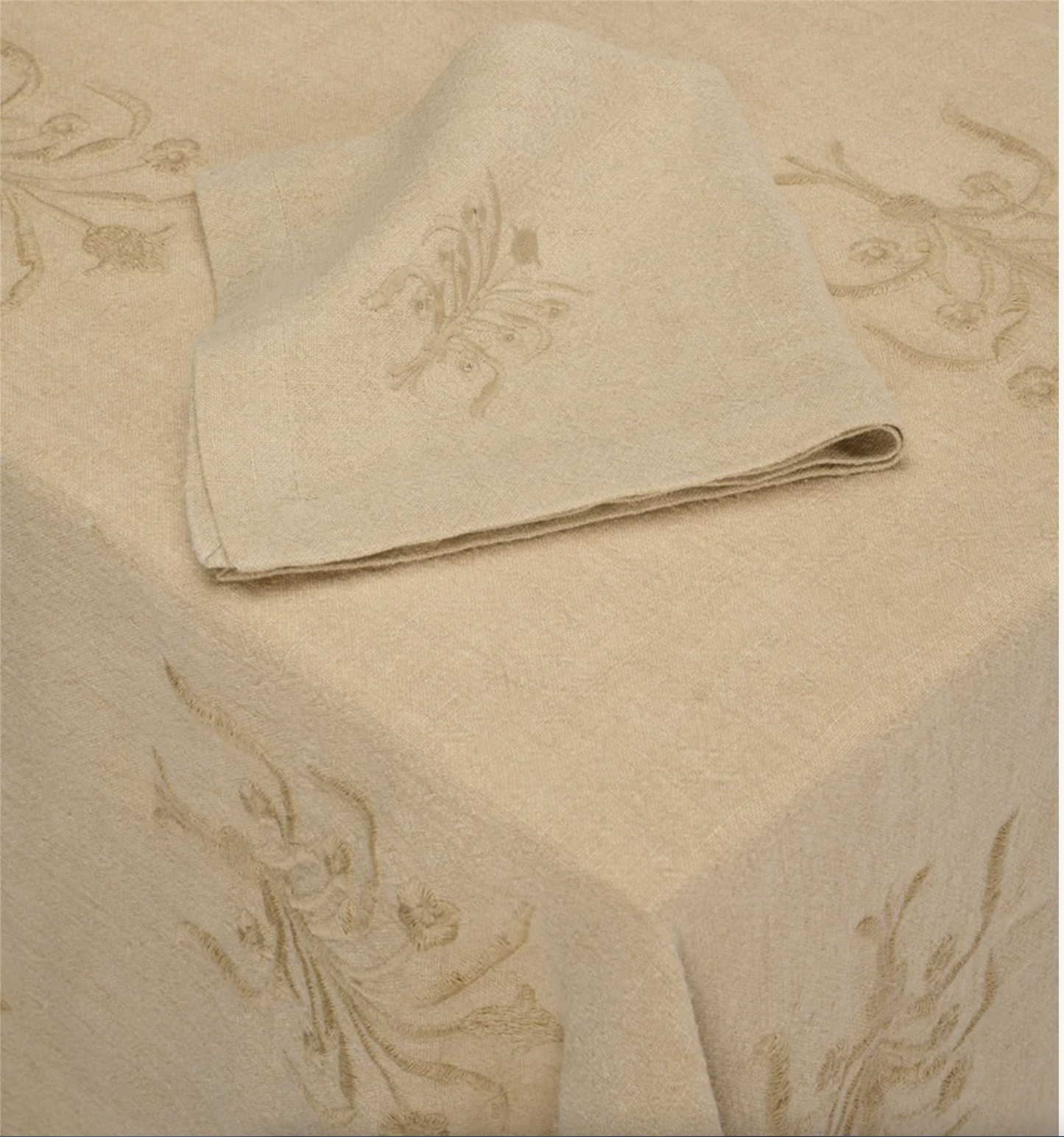 Floral linen tablecloth, beige Regular 160x280 cm
