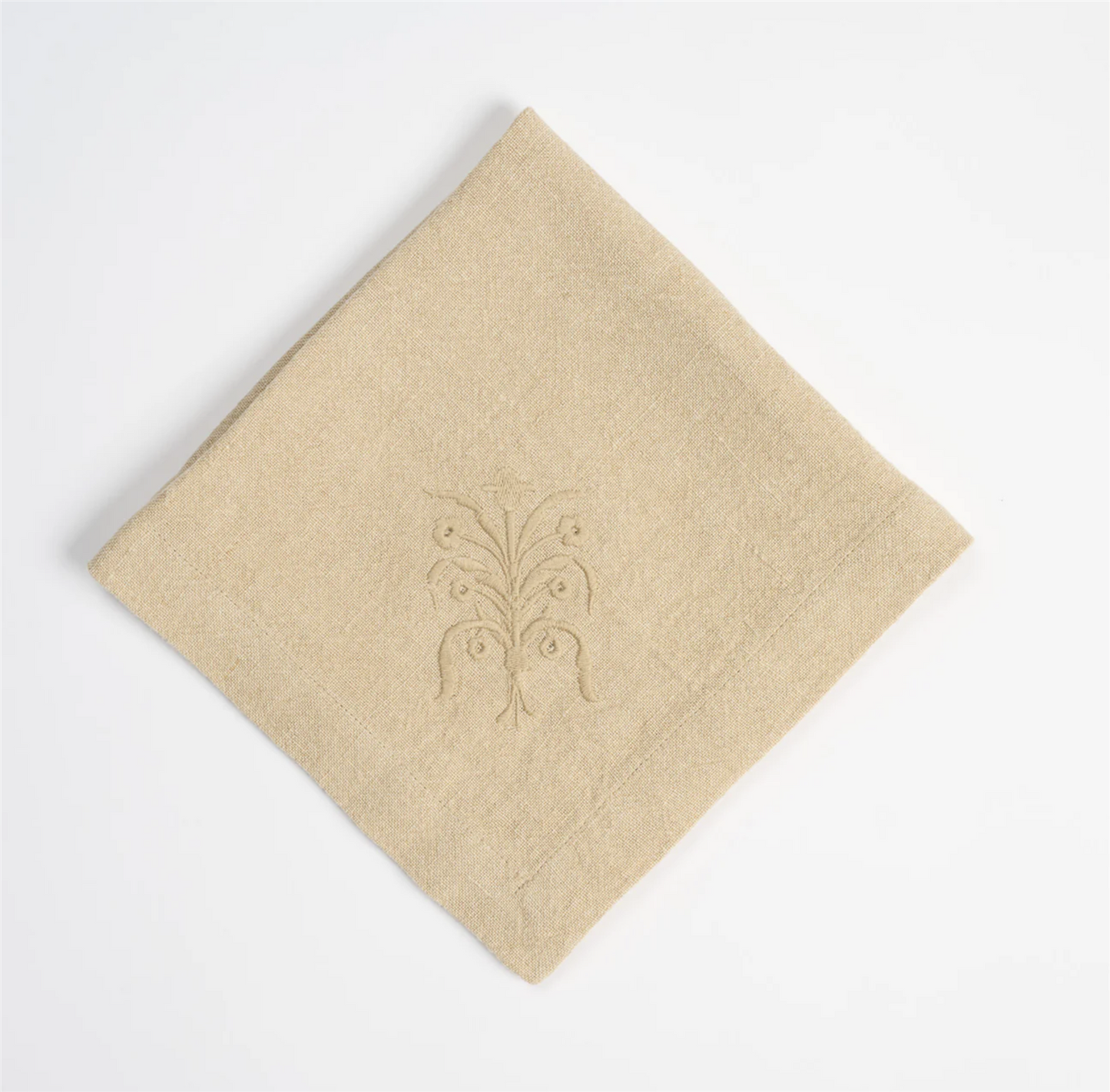 Floral linen napkin, beige - pair of two 40x40 cm