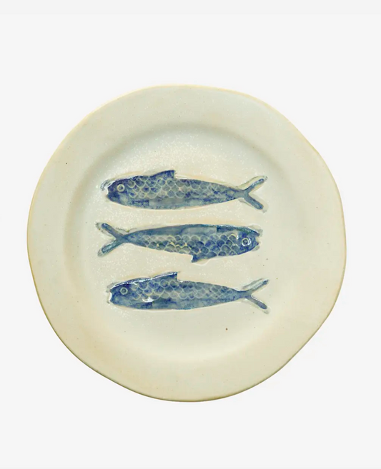 Stoneware lunch plate  offwhite/blue ø21
