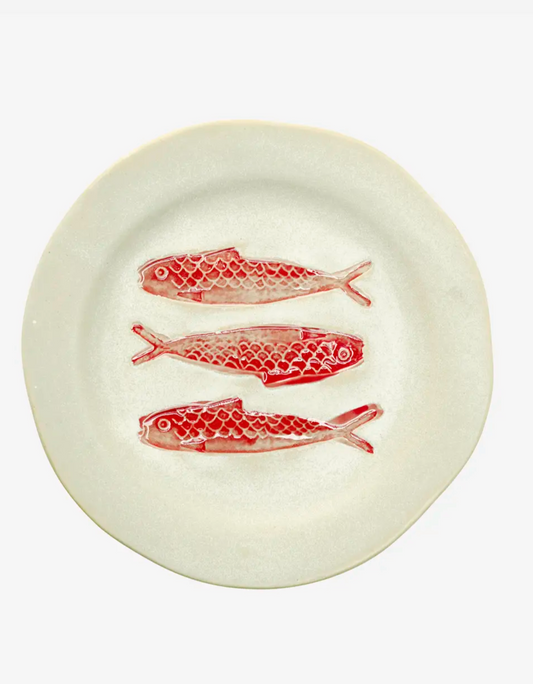 Stoneware lunch plate  offwhite/red ø21