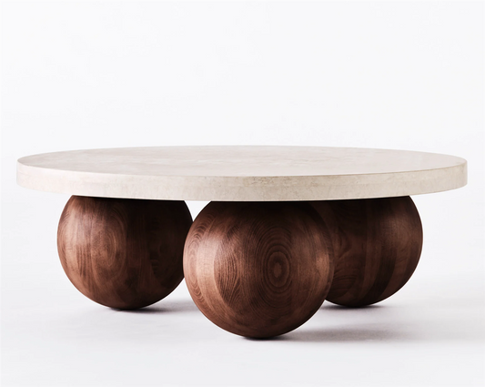 Sphere Round sofa table travertine Bianco 100