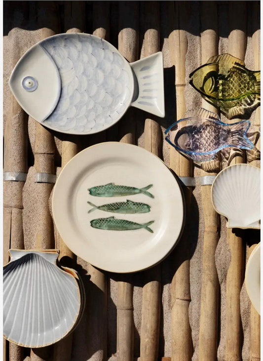 Stoneware lunch plate  offwhite/green ø21
