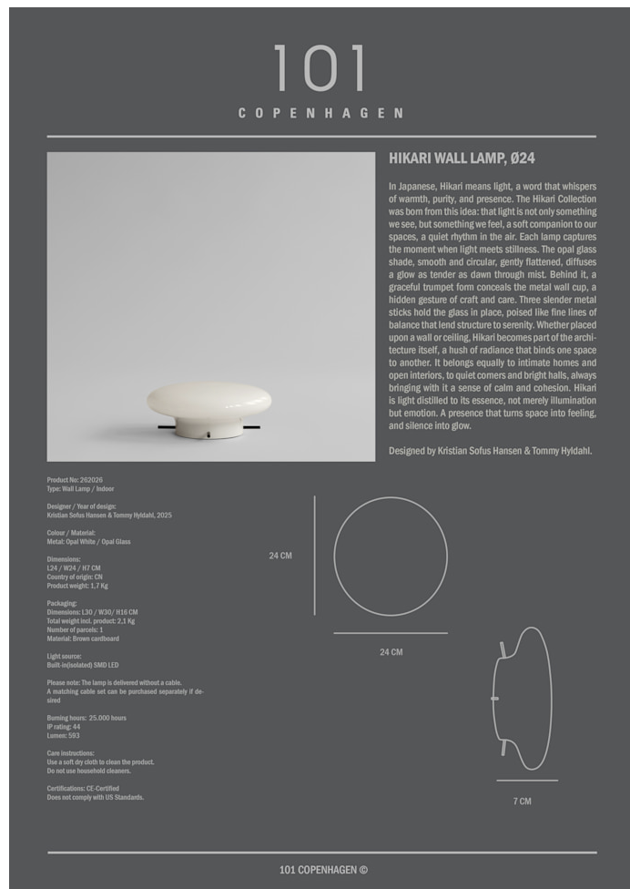 Hikari Wall Lamp, Ø24 - Opal White