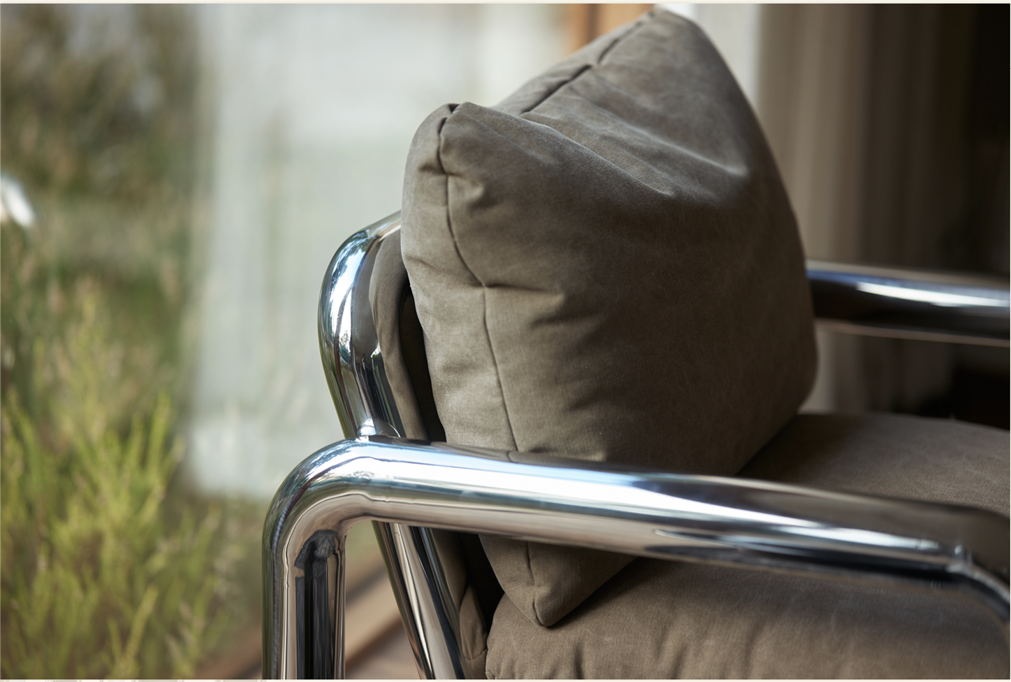 Chrome lounge armchair Canvas Brown