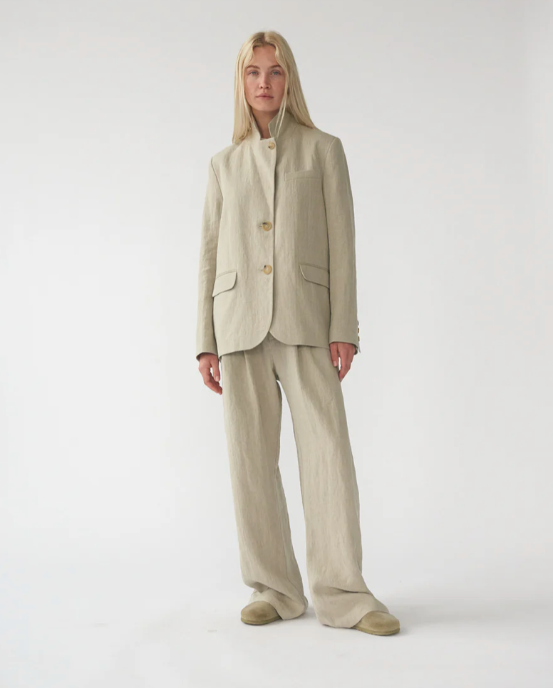 Linen straight blazer cool beige size 2