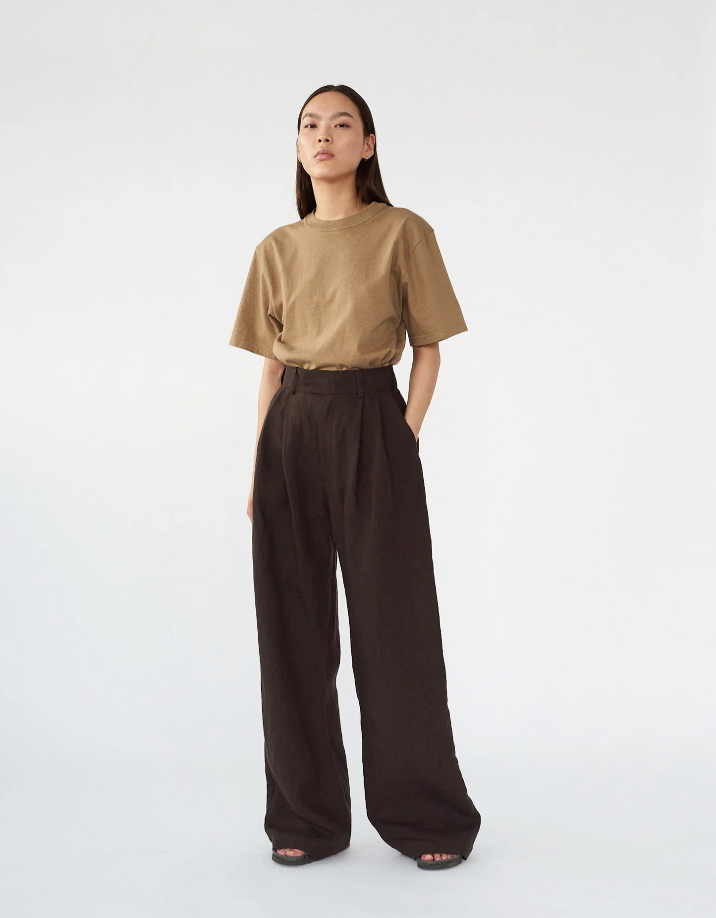 Linen wide box pants dark brown size 0