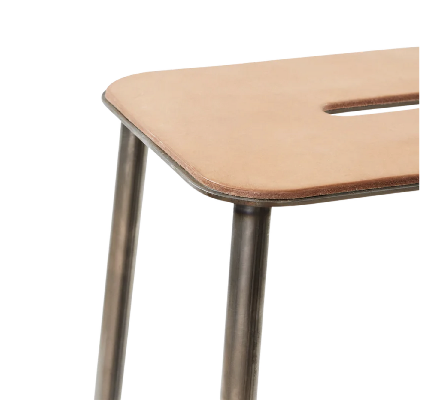 Adam Stool /Raw Steel/Natural Leather H76