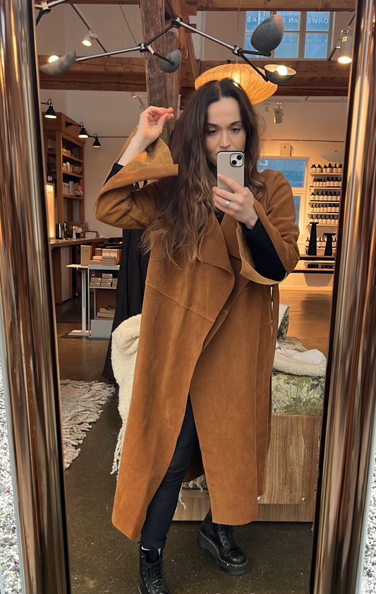 suede cognac leather coat size 2