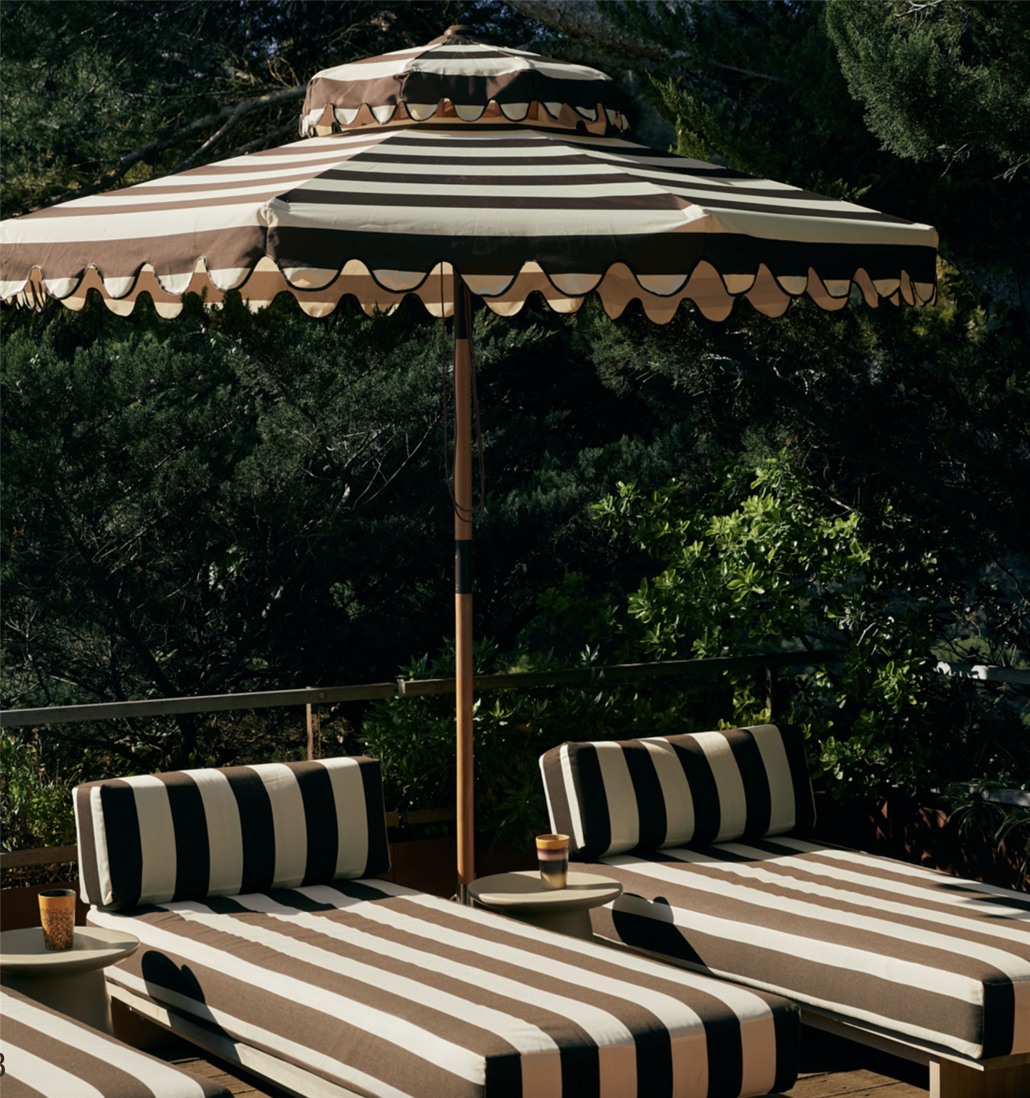 Striped patio umbrella stracciatella