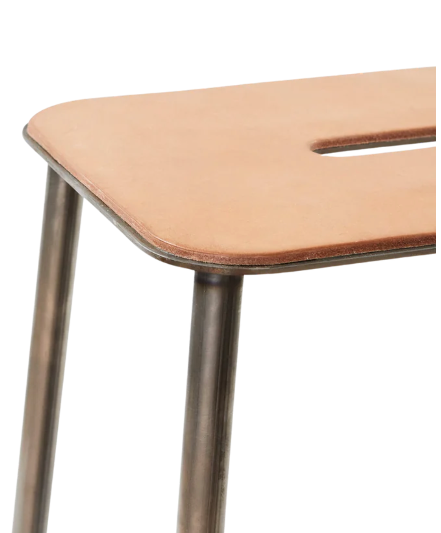 Adam Stool / Raw Steel/ Natural leather H50