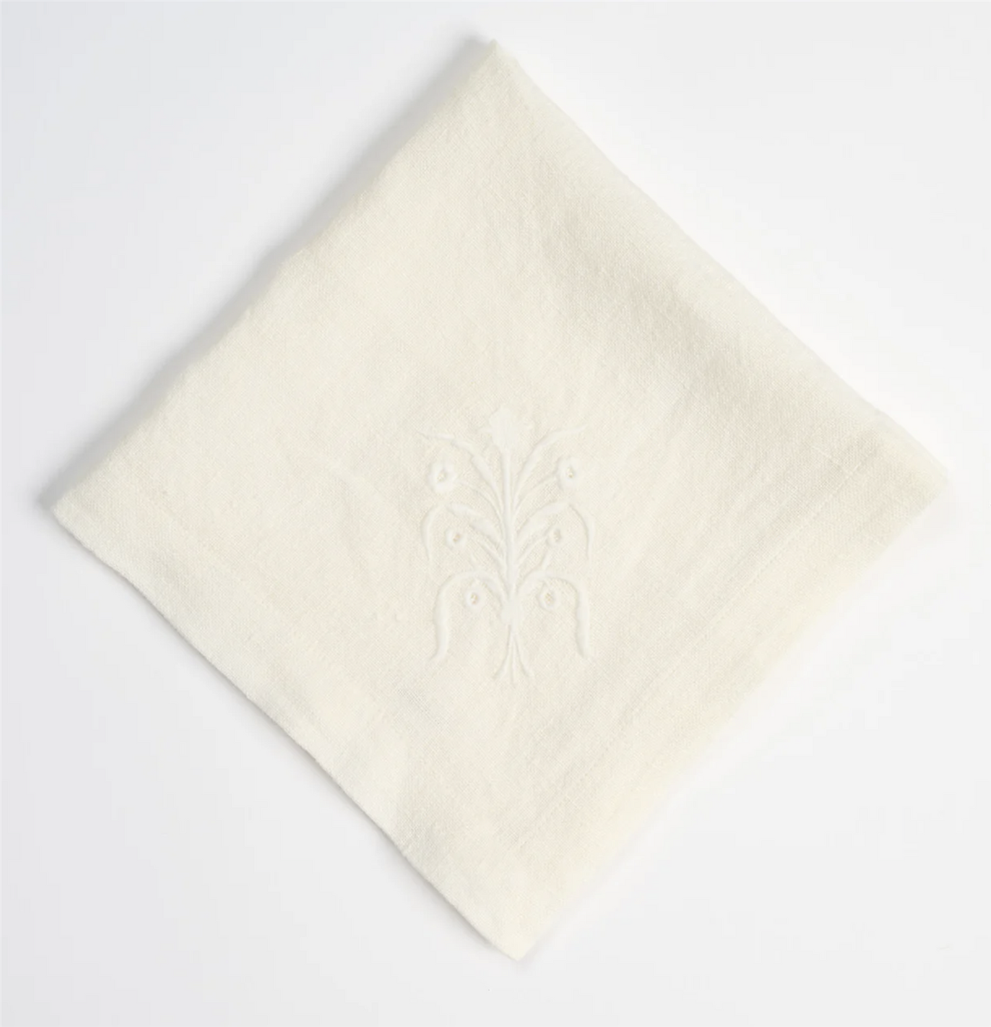 Floral linen napkin, white - pair of two 40x40 cm