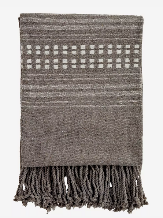 striped woven throw w /fringes taupe