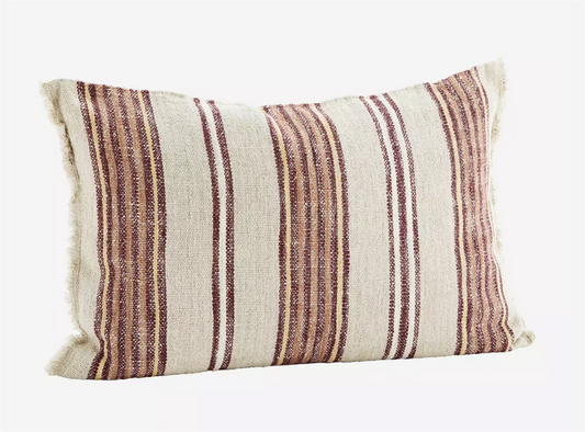 Striped cushions cover w/friges, natur