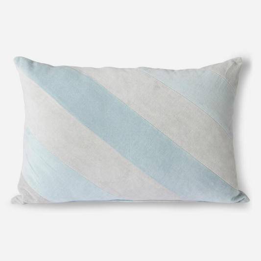 Striped Velvet Cushion - Ice Blue