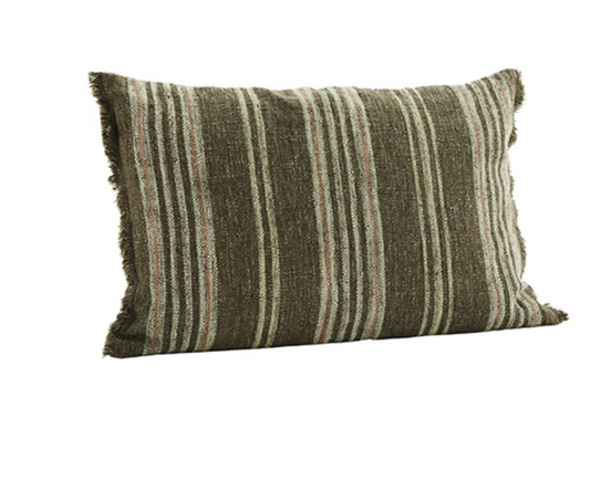Striped cushion w/fringes, brown green
