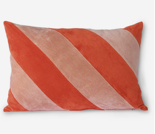 Striped Velvet Cushion - Red/pink