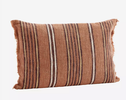 Striped cushion w/fringes, rust
