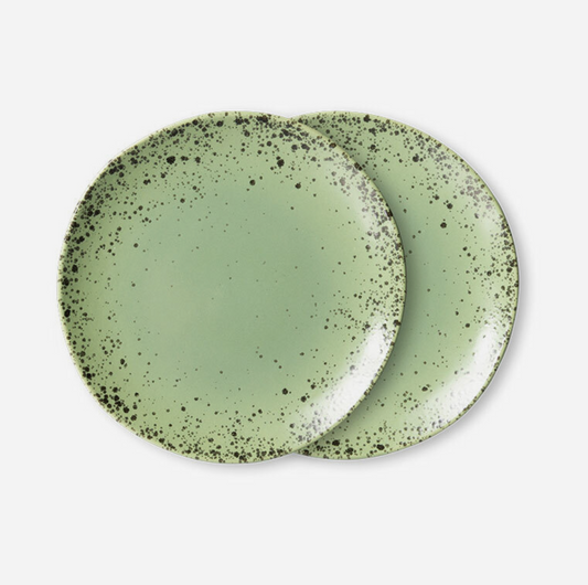 ceramic 70s dessert plates kiwi set 2